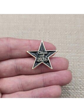 Class of 2026 Graduation Star Black Enamel Gold Tone Lapel Pin A8735